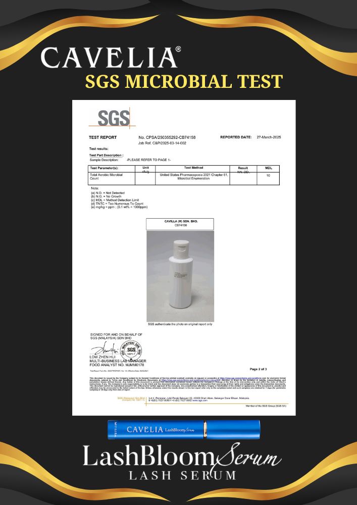 Cavelia Lash Bloom Serum Microbial Test
